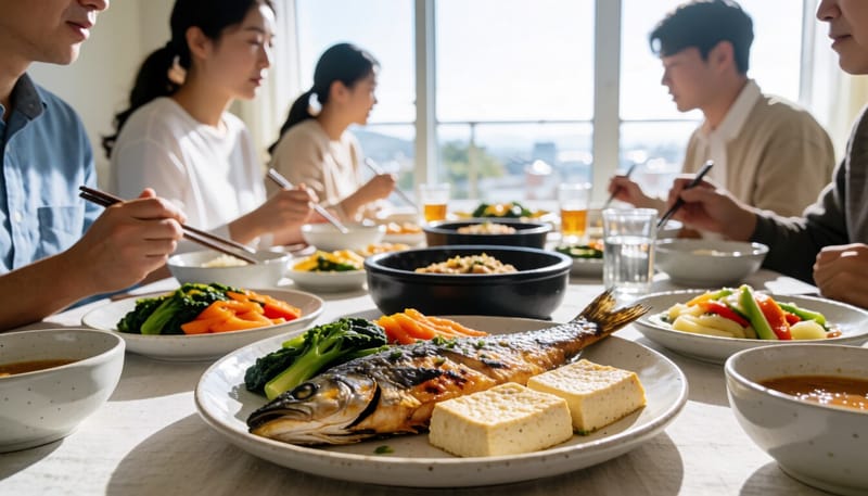 지방이 적은 단백질 반찬이 차려진 식탁