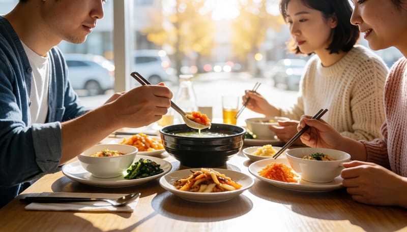 짠 국물을 줄이고 반찬 위주로 식사하는 모습