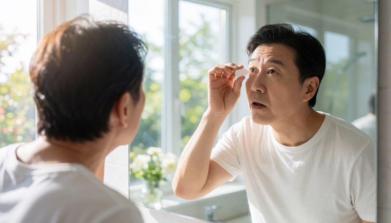 인공눈물을 점안하는 중년 남성의 모습
