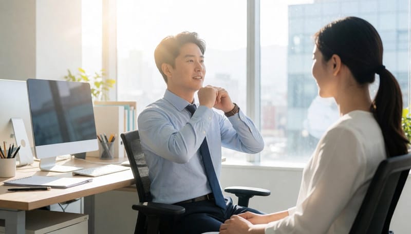 턱 당기기 운동을 하는 모습