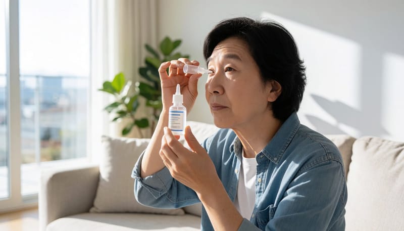 안압을 낮추는 점안액을 넣는 모습
