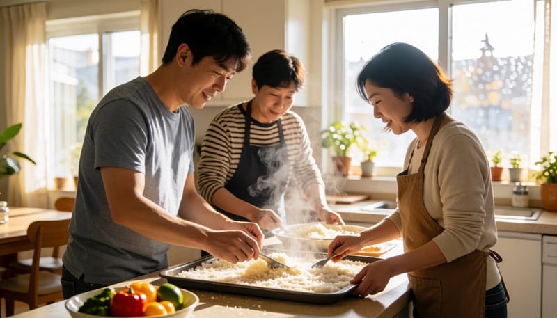 넓은 그릇에 펼쳐 식히는 밥 사진