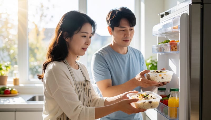 소분한 밥을 냉장고에 보관하는 모습