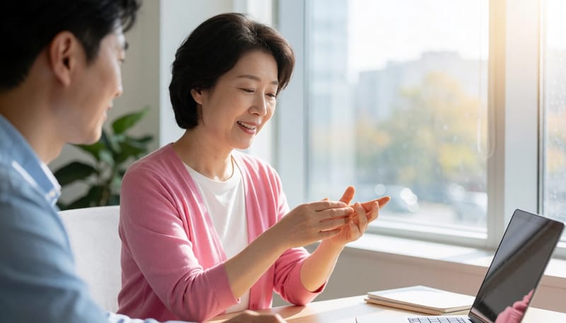 손이 저려 손가락을 움직이며 감각을 확인하는 모습