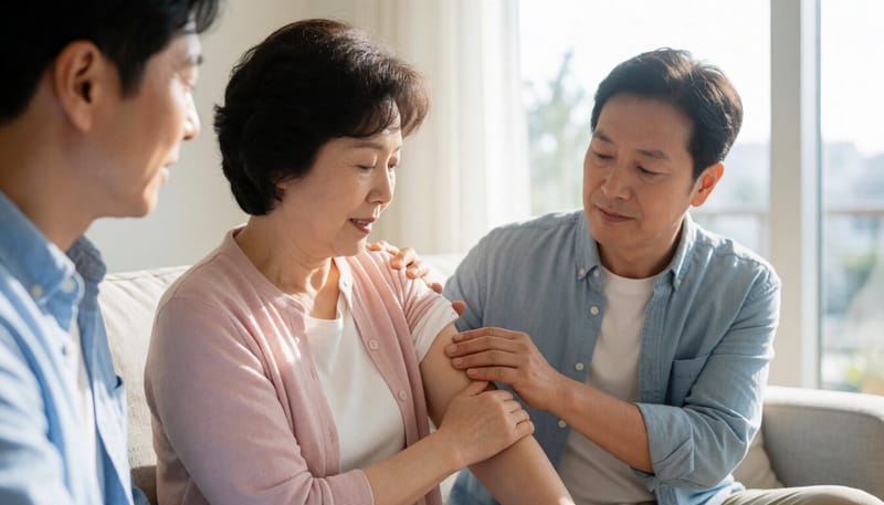 접종 후 집에서 휴식을 취하는 모습