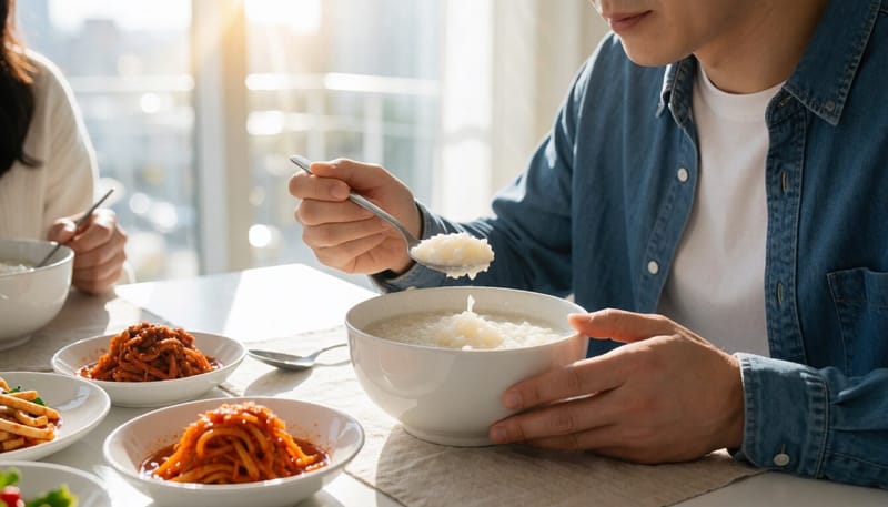 자극적인 음식을 피하고 부드러운 음식을 먹는 모습