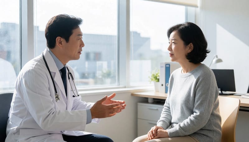 병원에서 의사와 상담하는 환자의 모습