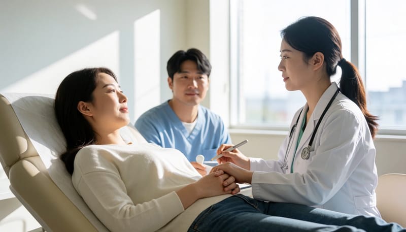 산부인과에서 초음파 검사를 받는 환자