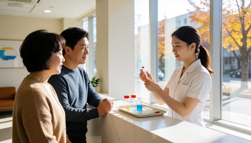 병원에서 독감 예방접종을 준비하는 모습