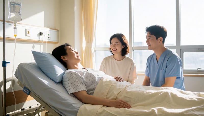 요로결석수술 후 병실에서 회복 중인 환자의 모습