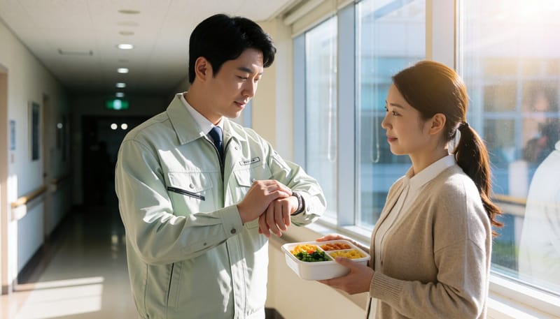 근무 일정에 맞춰 식사 시간을 확인하는 교대근무자