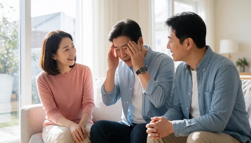 남성이 갑작스러운 두통에 머리를 감싸쥐는 모습