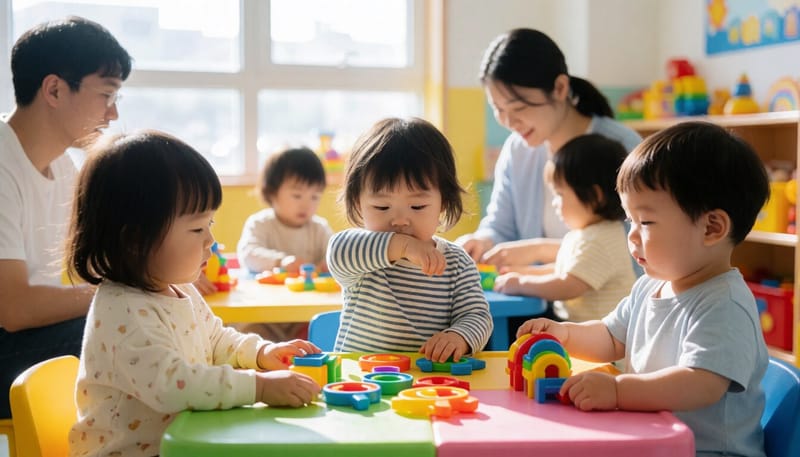 어린이집에서 함께 노는 아이들의 모습