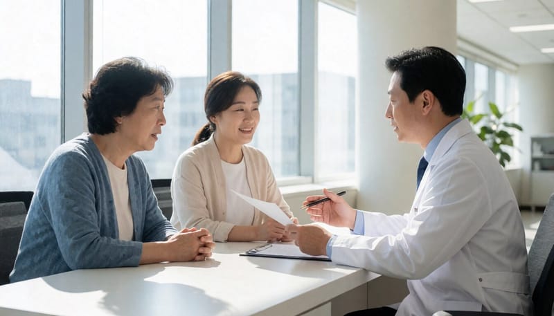 병원에서 위내시경 비용에 대해 상담하는 모습