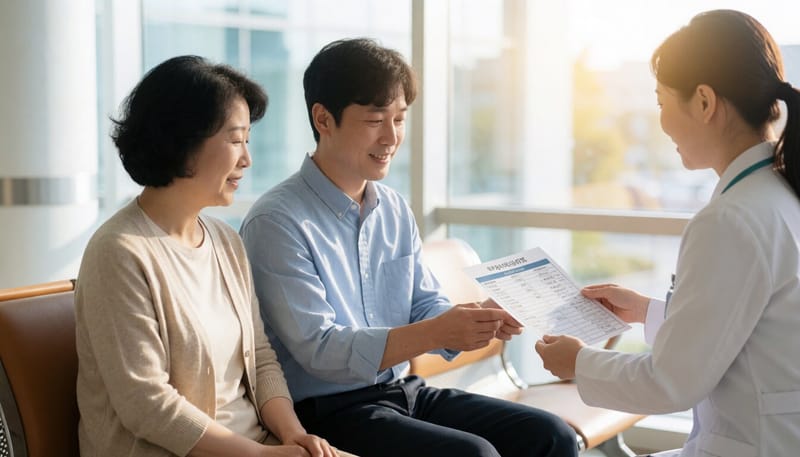 병원에서 위내시경 검사 비용을 안내받는 모습