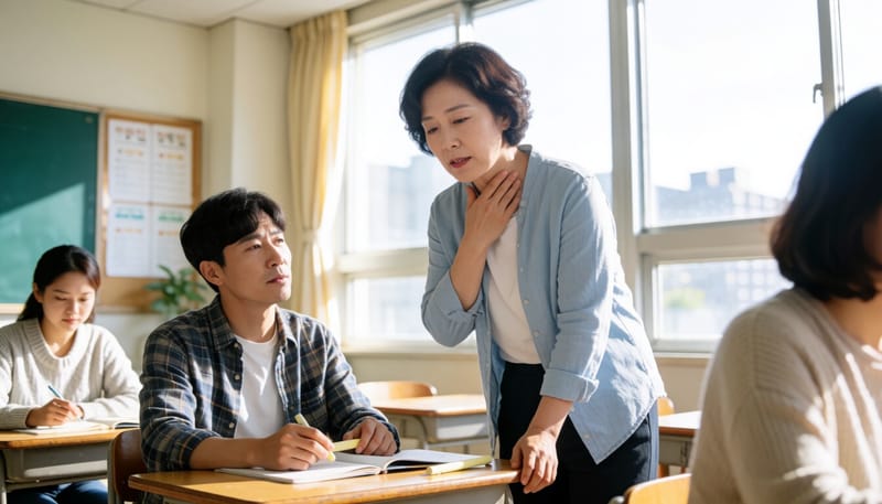 목소리를 많이 쓰는 직업군의 피로한 모습