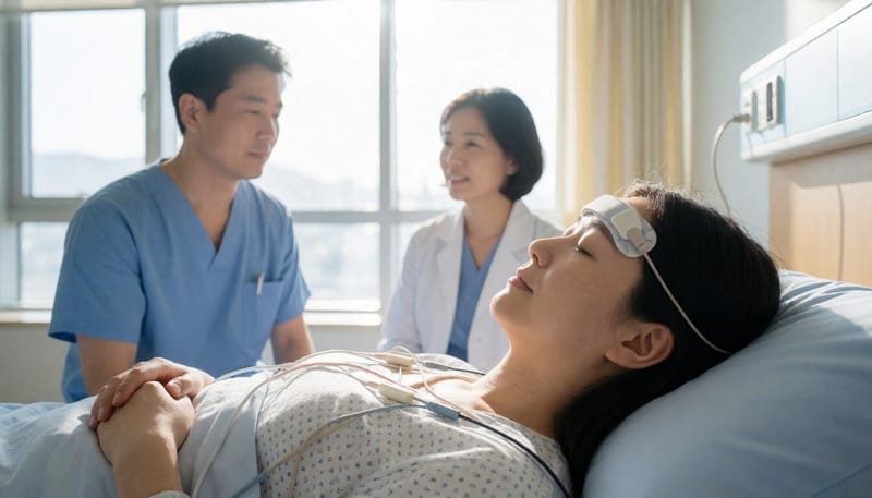 수면다원검사를 받는 환자의 모습