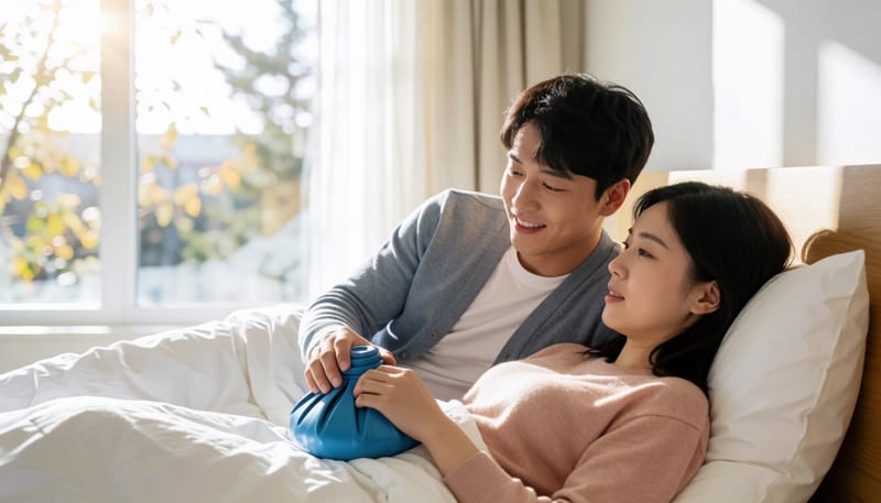 수술 후 집에서 휴식을 취하는 남성