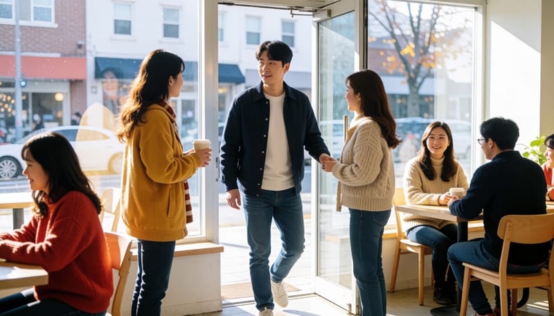 추운 곳에서 실내로 들어와 얼굴이 붉어진 모습