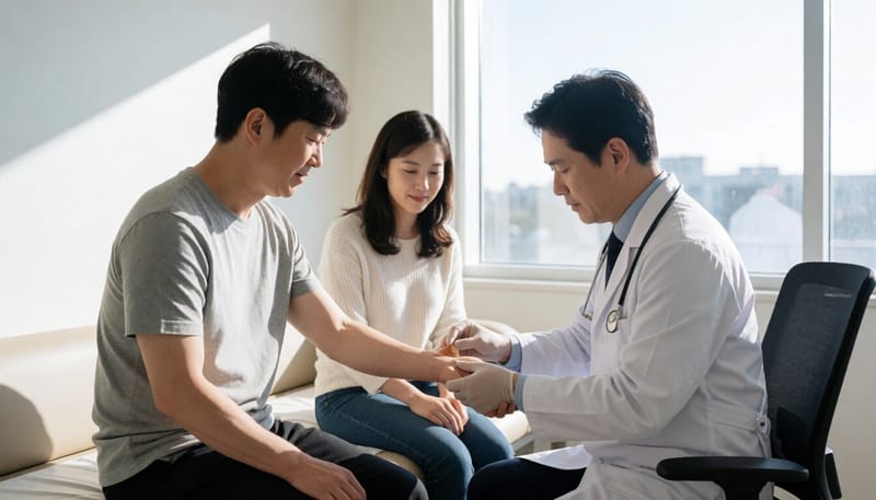 병원에서 알레르기 피부검사를 받는 모습