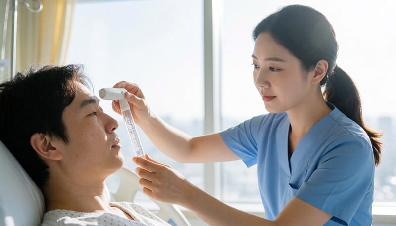 의료진이 환자의 체온과 맥박을 측정하는 모습