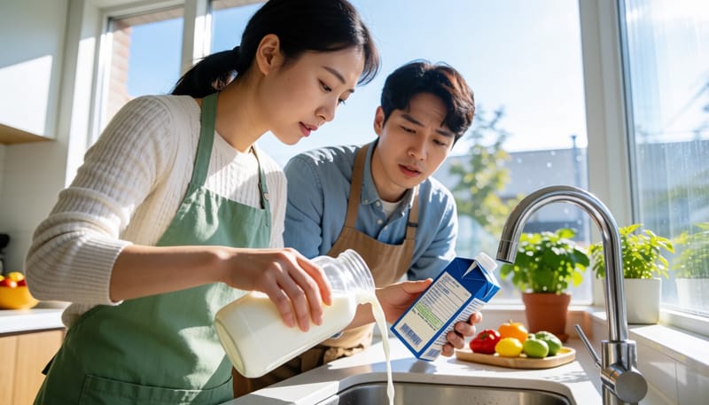 유제품 유통기한을 확인하는 여성