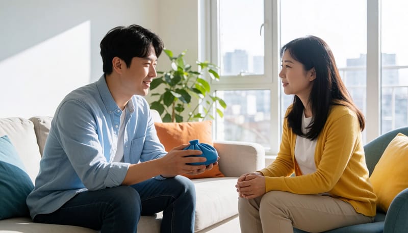 발을 높이 올리고 냉찜질하는 모습