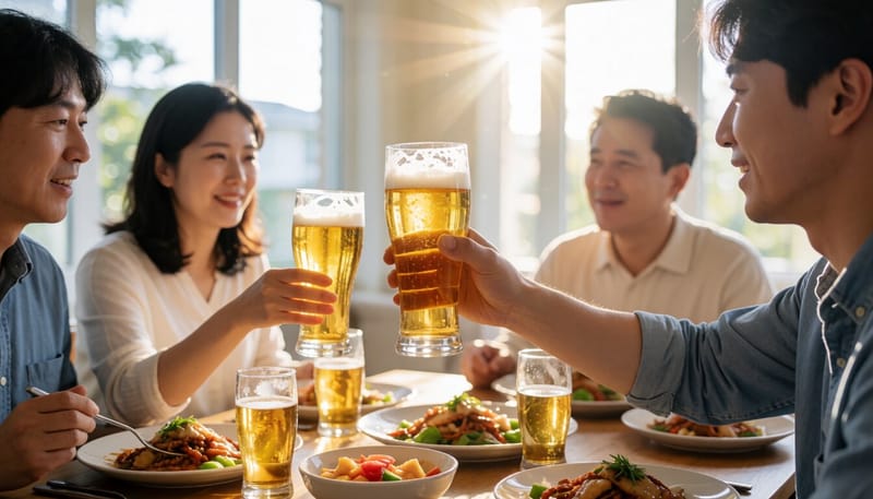 맥주잔을 밀어내는 손과 통풍 증상 완화를 위한 발 찜질