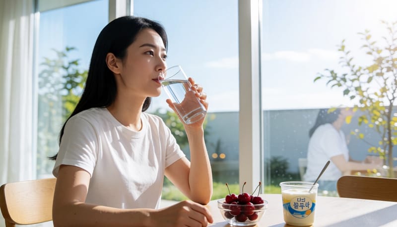 물과 건강식을 챙겨 먹는 모습