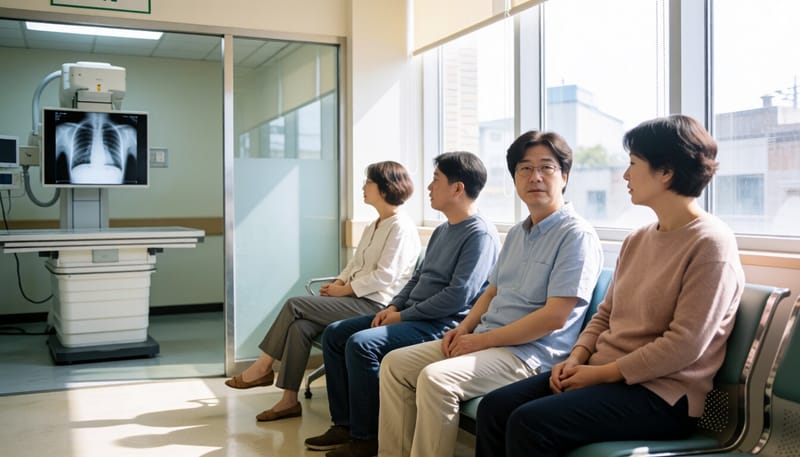 병원에서 결핵 검사를 기다리고 있는 환자의 모습