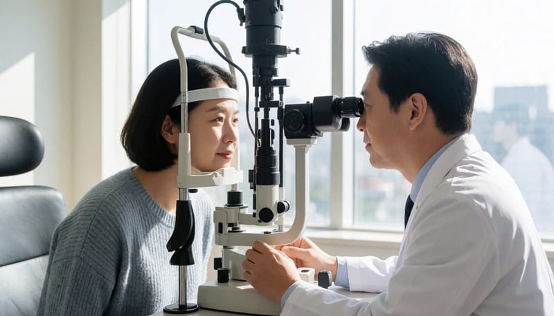 안과에서 산동검사를 받는 환자