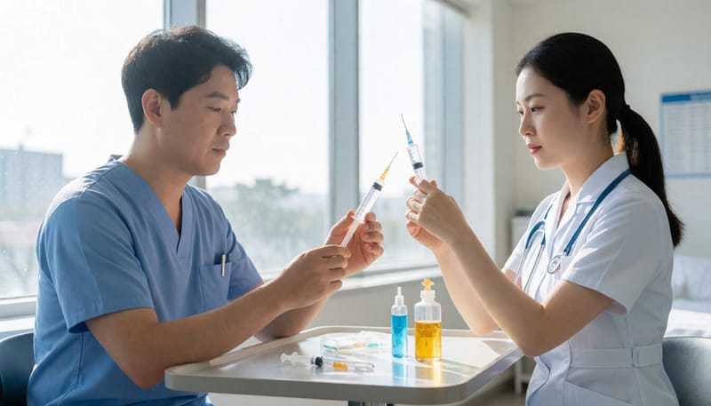 주사 치료를 준비하는 간호사의 모습