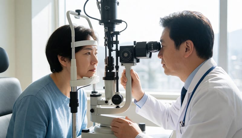 안과에서 드림렌즈 부작용 여부를 검사받는 모습