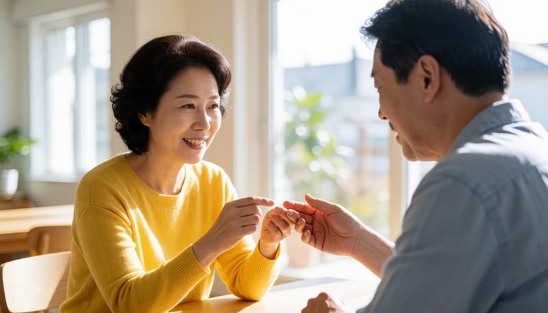 실내에서 손가락 색 변화를 살펴보는 모습