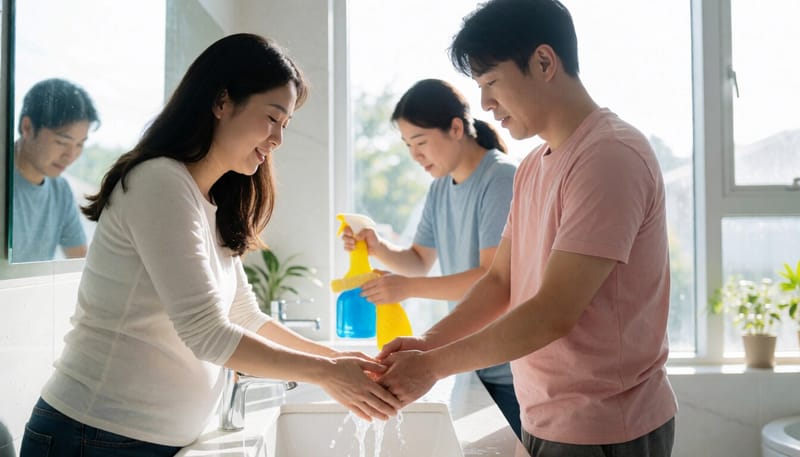 손을 씻고 있는 임신부의 모습
