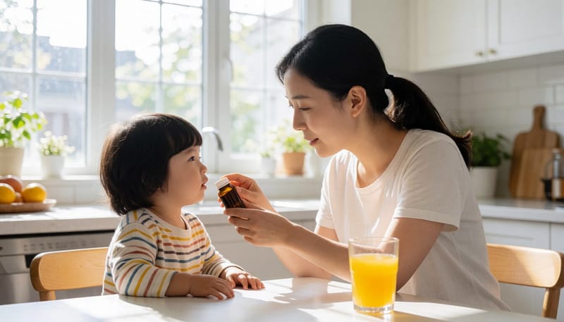 아이에게 철분제를 챙겨주는 보호자의 모습