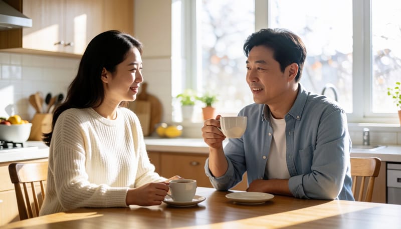 커피잔을 든 손이 떨리는 중년 남성의 모습