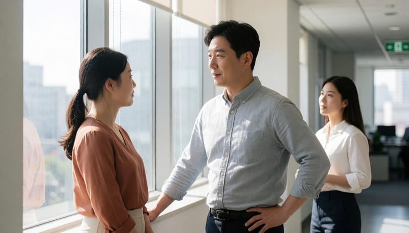 장시간 서서 일하다 불편함을 느끼는 남성의 모습