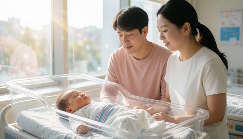 병원 신생아실에서 잠든 아기