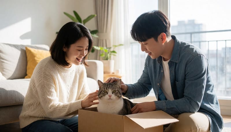 스트레스를 받은 고양이를 쓰다듬는 보호자