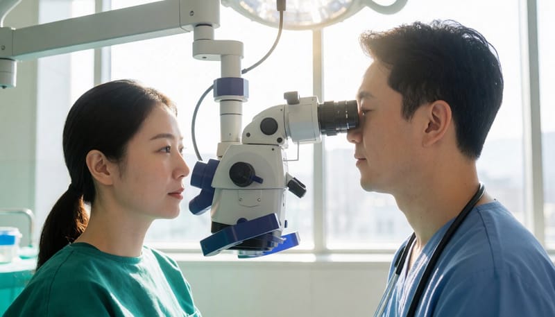 이비인후과 전문의가 현미경으로 귀 수술을 진행하는 모습