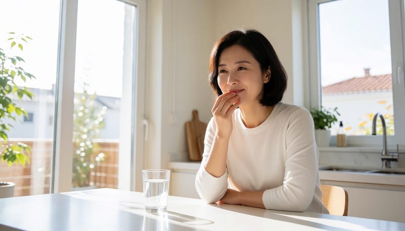 입안 통증을 느끼며 물을 마시는 여성의 모습