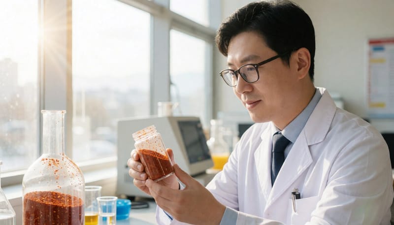 실험실에서 고춧가루 잔류농약 검사를 진행하는 모습