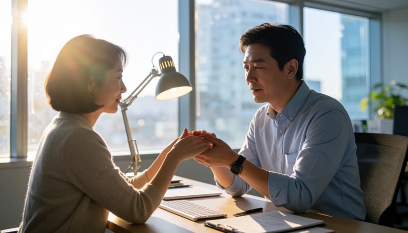 밤늦게 손을 비비며 온기를 찾는 직장인의 모습