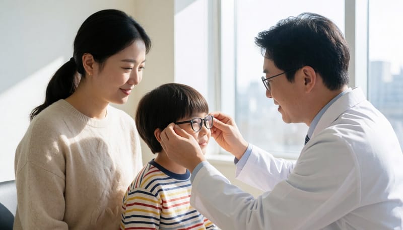 안과에서 안경을 맞추는 아이의 모습