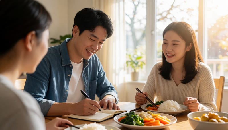 식단과 체중 변화를 기록하는 모습
