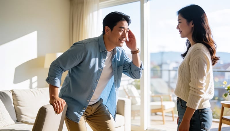 기립성 저혈압으로 어지러움을 느끼는 남성의 모습