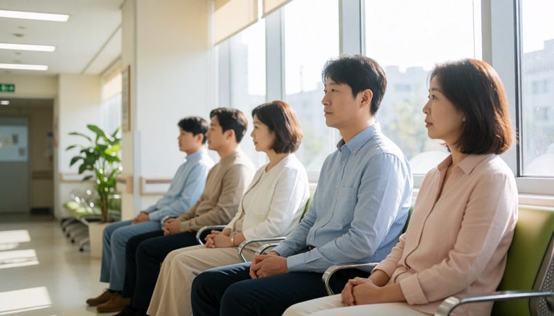 이비인후과 대기실에 앉아 있는 모습