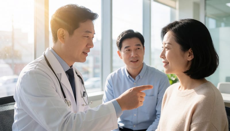 염증으로 붉게 부어오른 피부 혹을 진찰하는 모습