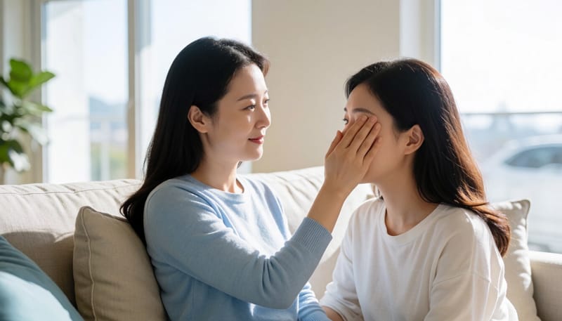 냉찜질을 하며 휴식을 취하는 여성